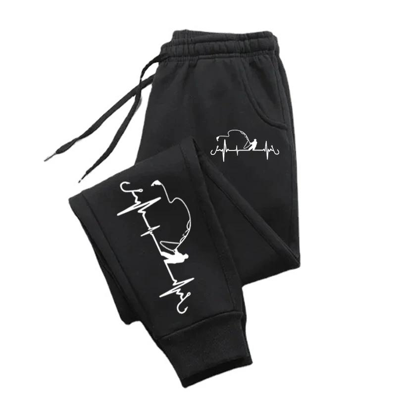 2025 Men Women Sports Pants Fishing Hook Printed Sports Loose Warm Pants Casual Fitness Pants Pocket Drawstring Sportswear