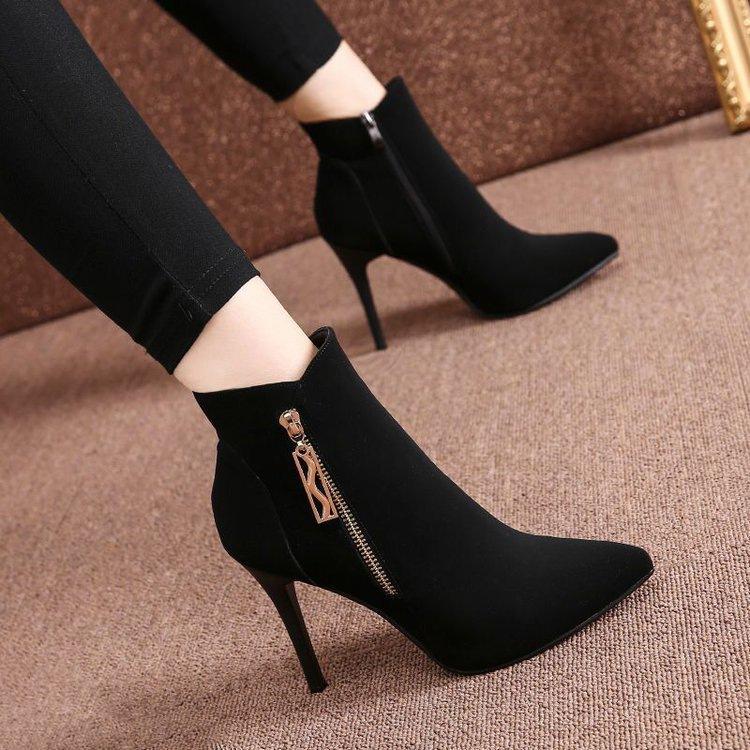 Fashion High-heeled Short Boots Women's 2025 Autumn and Winter Velvet Thin-heeled Women's Boots Pointed Versatile and Thin Korean Version of Briti