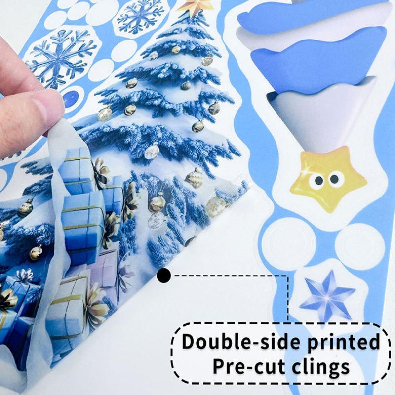 1/2/4/6/8/9 Sheets Blue Christmas Window Clings With Snowman Santa Reindeer Patterns Perfect For Winter Holiday Party Decoration