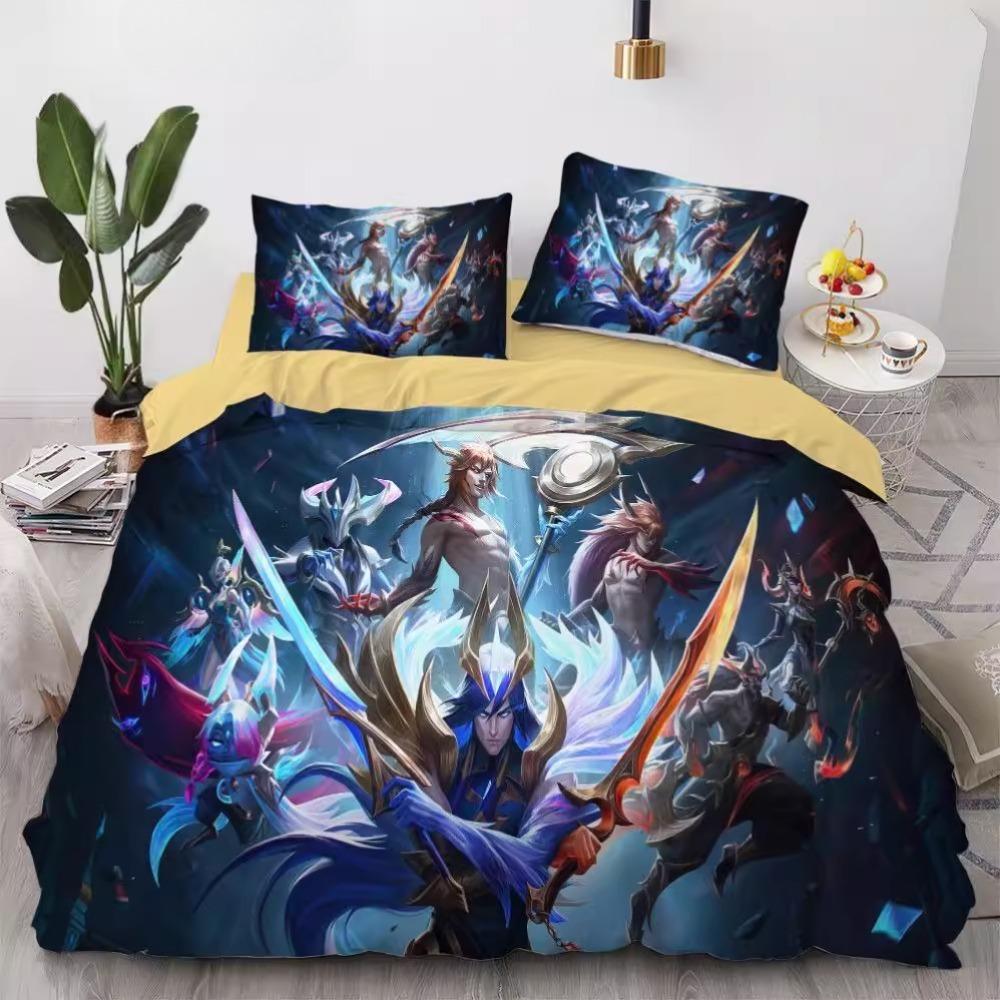 Zestaw pościeli z mikrofibry League of Legends Kołdra puchowa dla dzieci Nastolatków Dorosłych Wzór gry Dekoracja pokoju 3 sztuki