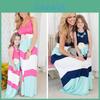 Elegante Vestido Maxi Casual Boho Listrado para Mãe e Filha para Combinações de Roupa