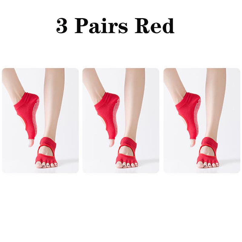 Half Toe Five-finger Yoga Socks Dot Glue Women's Non-slip Pilates Ankle Sports Socks Fitness Ballet Split Yoga Socks 3 Pairs