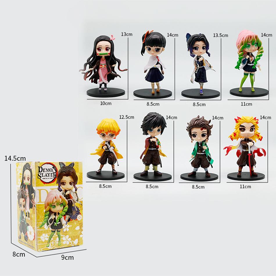New Anime 13Cm Demon Slayer Figure Nezuko Tanjirou Zenitsu Inosuke Kyoujurou Giyuu Kawaii Qposket Pvc Model Toys Children Gift