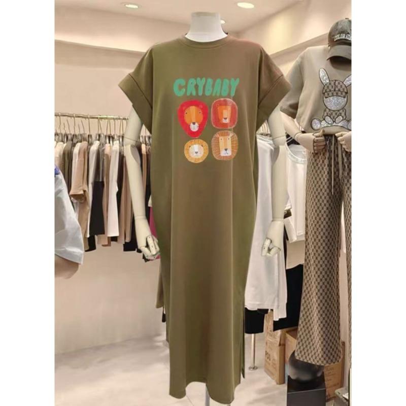 

T-shirt Dress, Short-sleeved, Large Size, Loose and Casual, Large Size, Covering The Stomach, Long Dress M