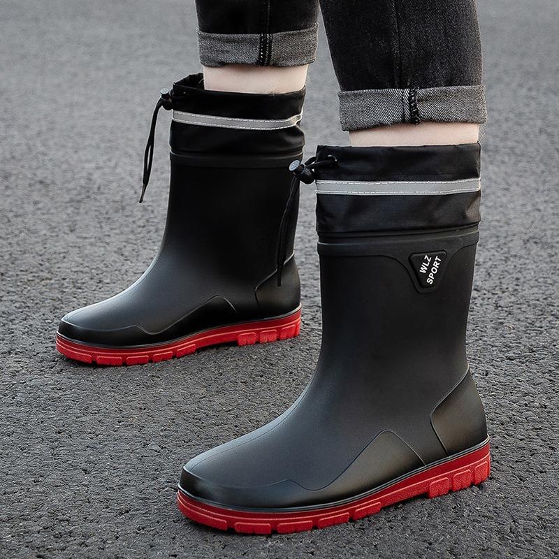 New Thickened Rain Shoes Men's Short Tube Non-slip Waterproof Shoes Wear-resistant Medium Tube Warm Bundle High Tube Rain Boots Rubber Shoes