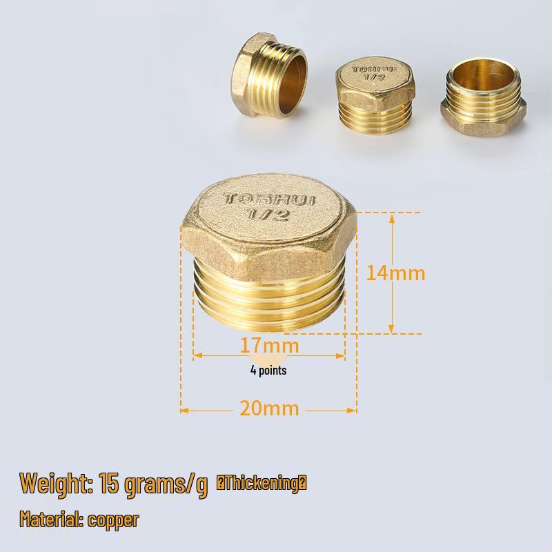

All-Copper Threaded Water Pipe Cap and Valve Set: Includes 4-Point Internal Cap, 4-Point Plug, 6-Point Angle Valve, 1-Inch Faucet Copper Plug.
