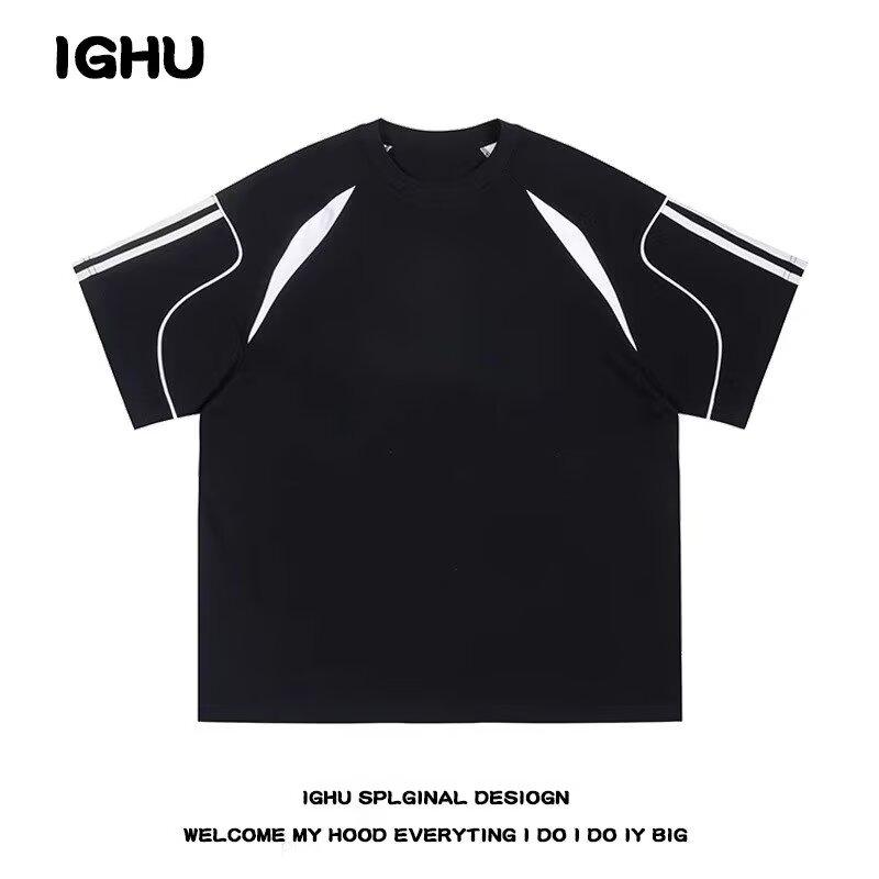 Футболка American Style National Trend с ремешком рукавом реглан круглым вырезом коротким рукавом мужская летняя свободная повседневная футболка для пар M чёрный 1698₽