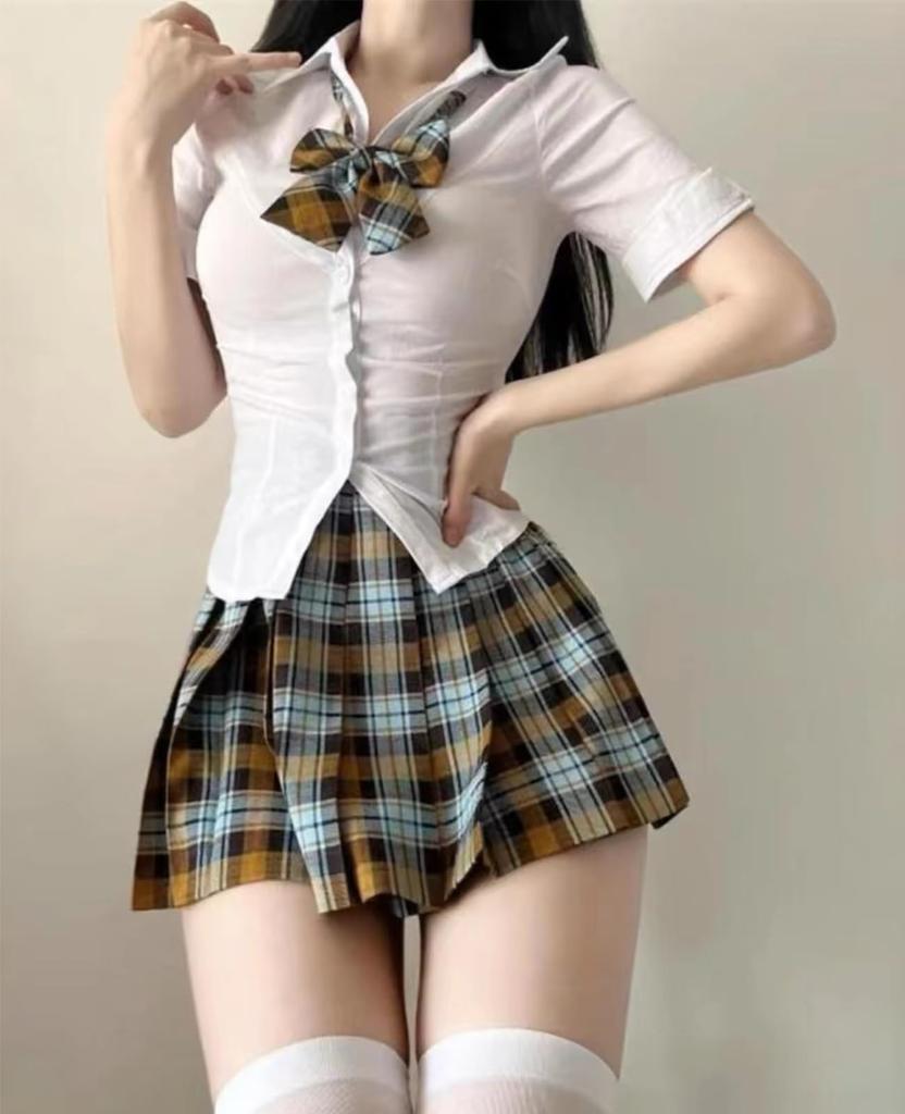 AOTYP Cosplay Costume for High School Girls, Cute Girl Costume, Photo Shoot, Short Sleeve, Brown, XL