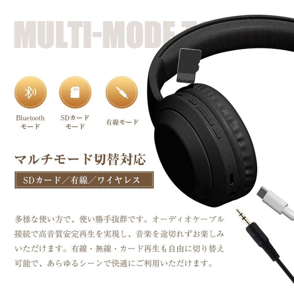 Meisei Shop Bluetooth microSD Card HiFi Sound Up To 23 Hours Continuous Simultaneous Connection To 2 Compatible with Black 6.1 Headphones, Over-Ear