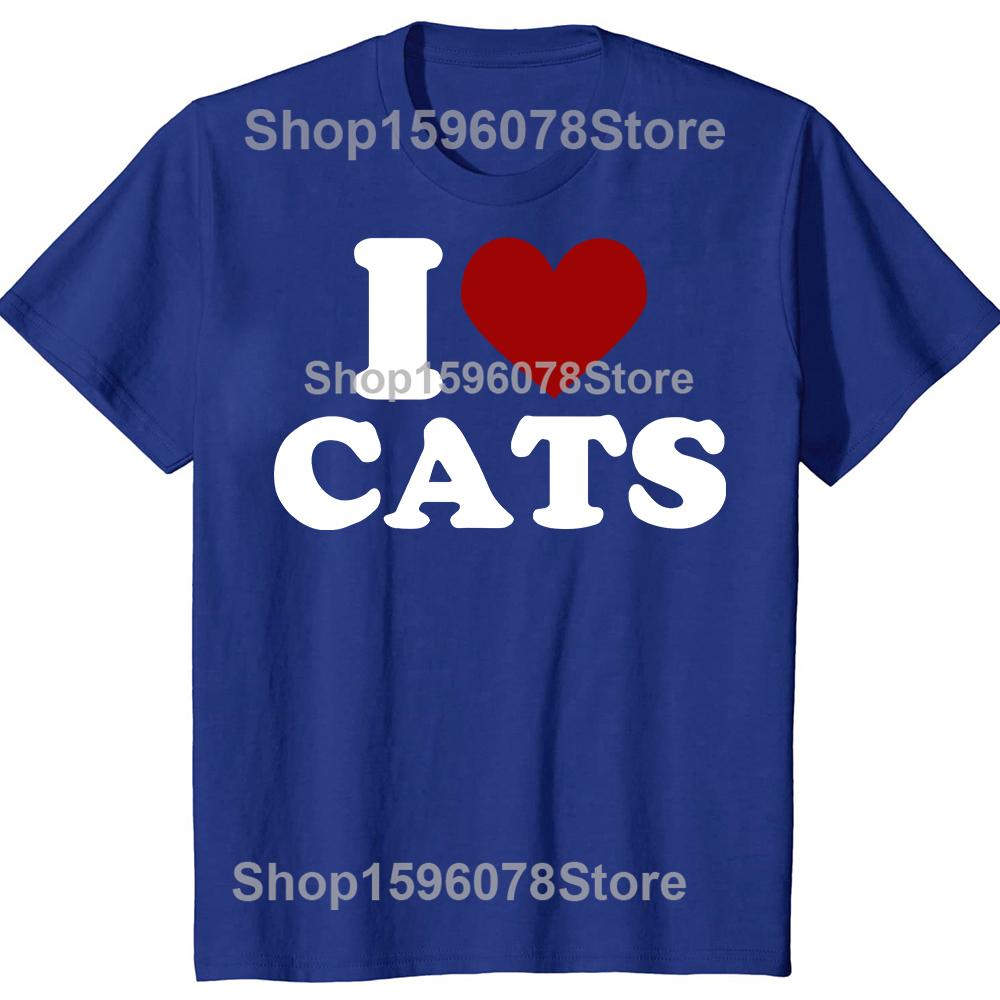 Ich liebe Katzen Ich liebe Katzen 100% Baumwoll-T-Shirts Herren Damenmode Print T-Shirt Locker Übergroß Streetwear Hip Hop Unisex T-Shirt