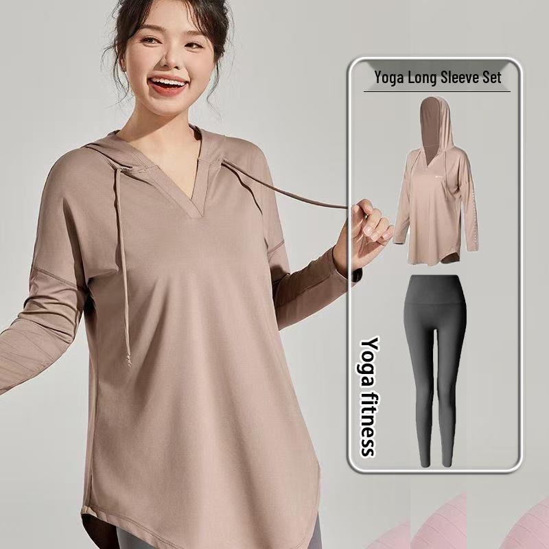 Plus Size Yoga Quick Dry Hooded Set: Slimming Long Sleeve & Pants, Loose Mid-Length Cover for Chubby Sisters