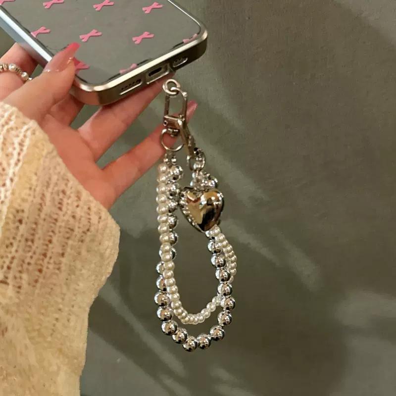 Schleife Perlen Schlüsselanhänger Armband Lanyard Handy ZY Anhänger Niedlich Liebesherz Handy Kamera Handgelenkband Anti-Verlust Kette
