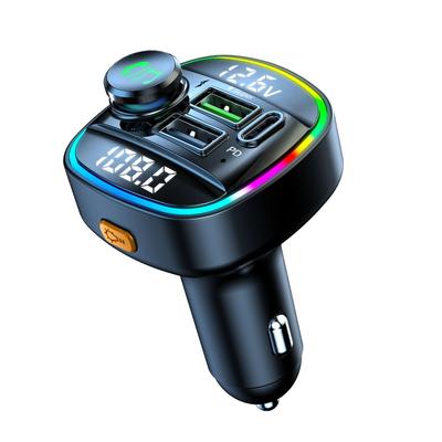 Dual Display Car Bluetooth V5.0 FM Transmitter 20W PD + QC3.0 USB Car Charger 7 Colors RGB Backlit Light HiFi Music MP3 Player