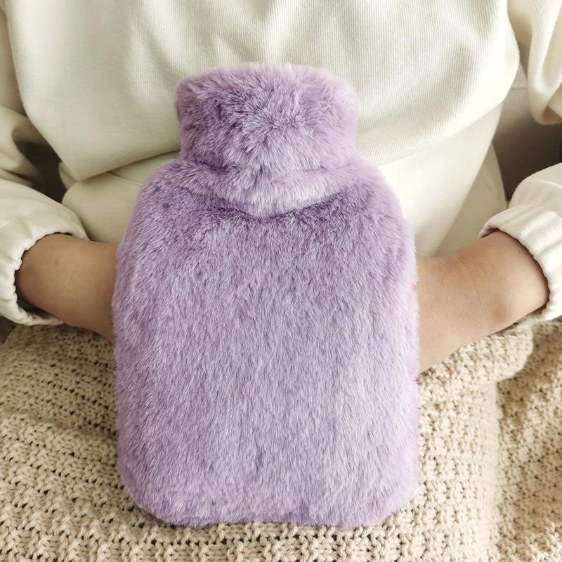 Dual-Plug Plush Hot Water Bottle with PVC Liner