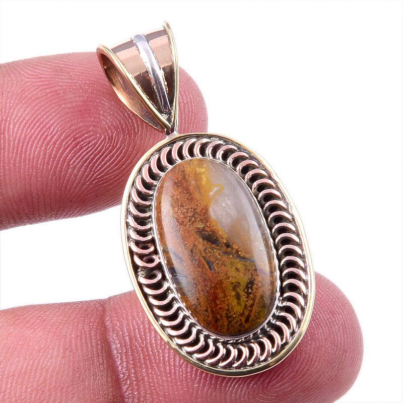 

Natural Pietersite Gemstone 925 Solid Sterling Silver TwoTone Pendant 1.50 P0T72