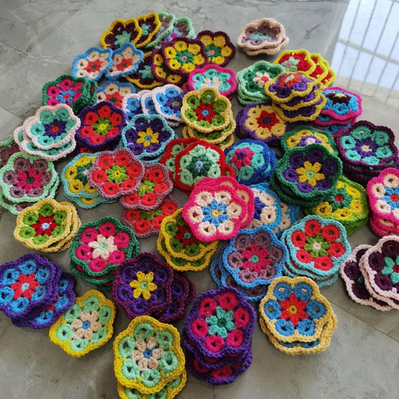 Decoration Crochet Doilies Handmade Crochet Cup Pad Multicolor Flowers   Coasters Round Table Mats 8cm Wool Clothes Patch 30pcs/