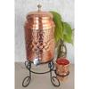Copper Water Pot with Tap, Glass, and Stand, Diamond Hammered Design, Pure Copper for Storage and Serving Water, Ayurveda Benefits, 5 Liters