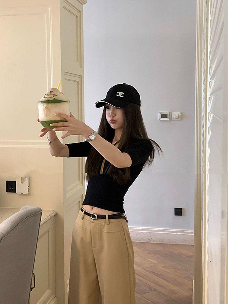 Women's Modal Cotton Slim Fit Short Sleeve T-Shirt - Summer Solid Color Low Neck Versatile Top