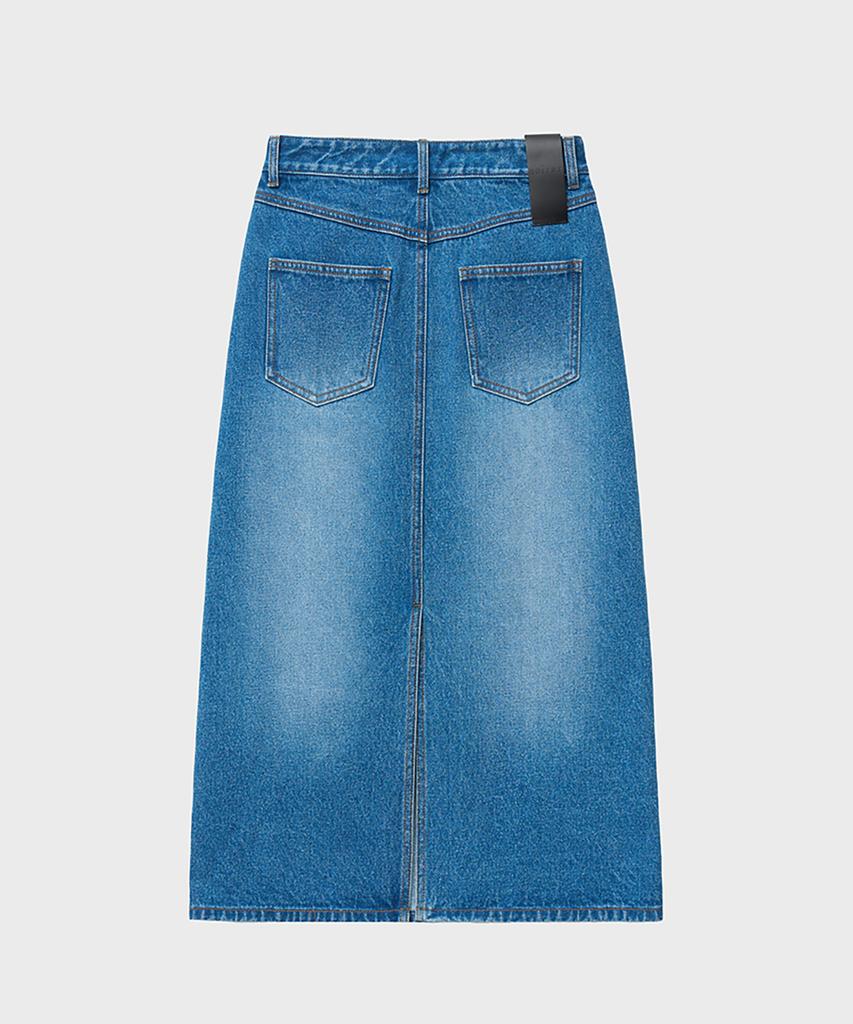 Noir For Woman Washed Blue Denim Midi Skirt (Blue)