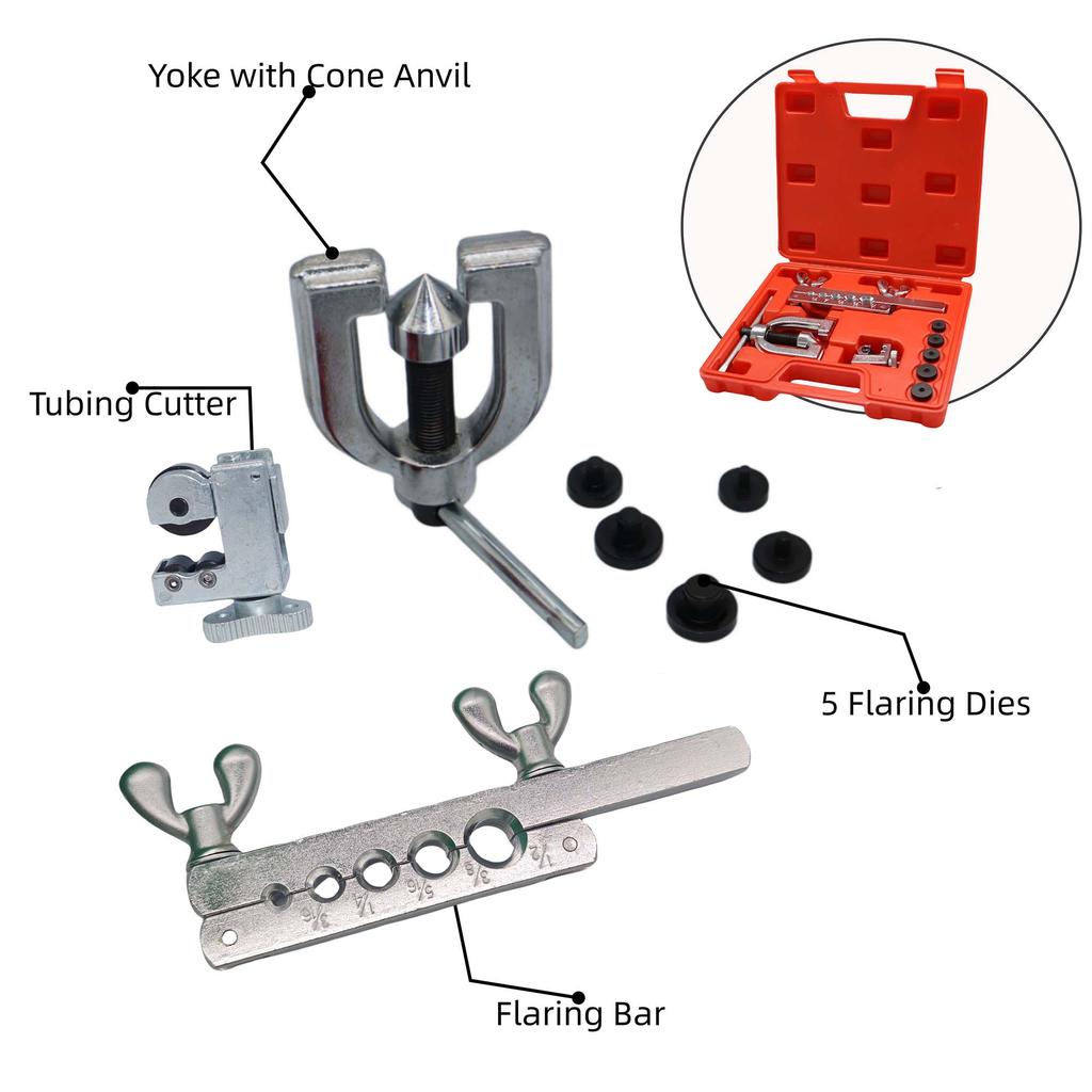 Copper Tube Pipe Flaring Tool Expander with Jig 3/16in 1/4in 5/16in 3/8in 1/2in Brass Aluminum Tube Tubing Flare Tool Set
