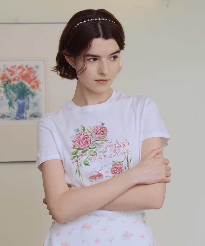 Aiseugadeuneiogongpal Splendeur De La Rose Print T-Shirt