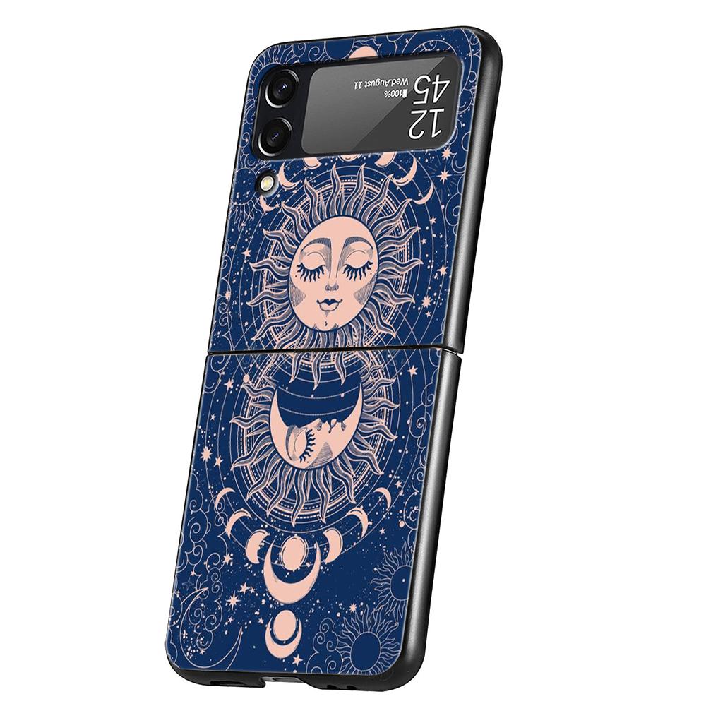 Suns Moons Clouds Astrological Hard PC Phone Case For Samsung Galaxy Z Flip 5 4 3 Black Cover For Galaxy Z Flip 6 Foldable Cases