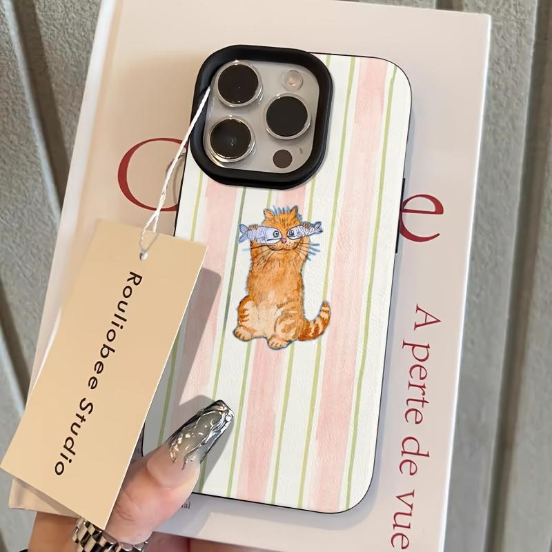 Pink Stripe Orange Cat Fish Glasses Pattern Design Protective Cover for iPhone 17 16 15 14 13 12 11 16E Series Pro Max Plus