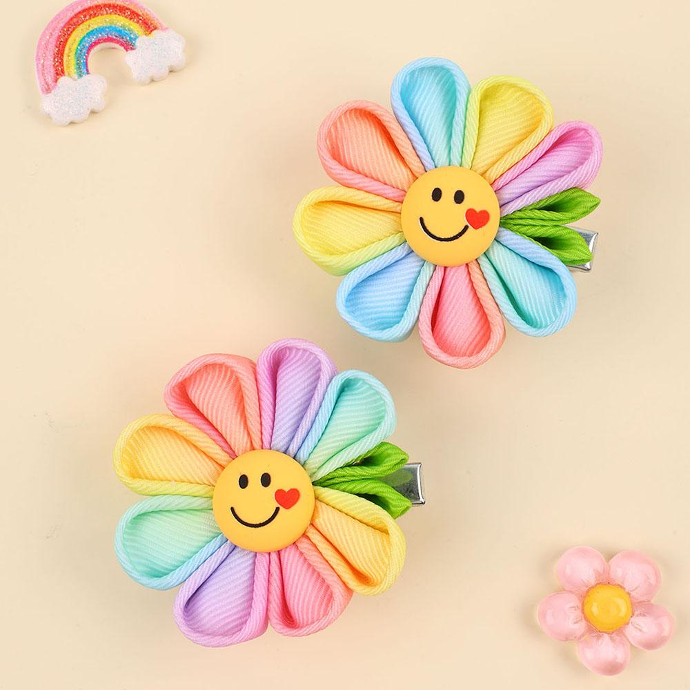 2Pcs Smile Sun Flower Hair Clips Sweet Cute Love Sunflower Baby Girls Hairpins Hair Brooches Accessories For Kids Girl Headwear