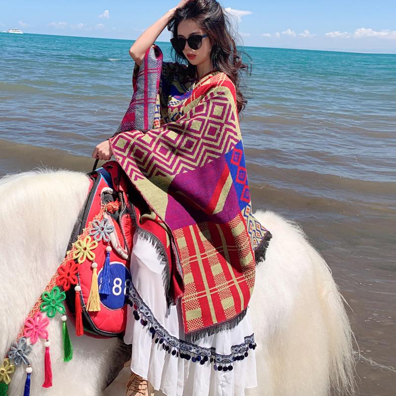 Women Shawl Wraps MODERN NEW SAGA Wool Scarf Knitted Cardigan Wool Stoles Autumn Winter Female Shawls Knit Tippet