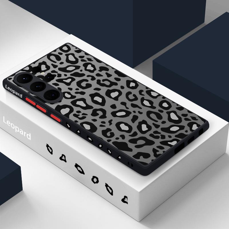 

Чехол для телефона с леопардовым принтом для Samsung S25 S24 S23 S22 Ultra Plus S21 S20 Fe A54 A53 A52 5g A13 4g/5g противоударный гибридный мягкий акриловый чехол с мягкими краями Samsung A53 5G серый/чёрный