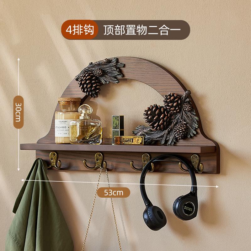 American Pine Wall-Mounted Coat Rack  Vintage Pinecone Hook Shelf  Creative Entryway Wall Storage for Bags and Scarves