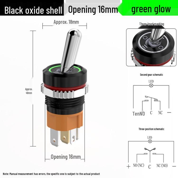 Bluebo 16mm High Current Metal Toggle Switch with Light, Large Handle, 2-Position/3-Position, 1NO1NC