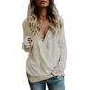 Women's Knitted Deep V-Neck Long Sleeve Wrap Front Loose Sweater Pullover Jumper