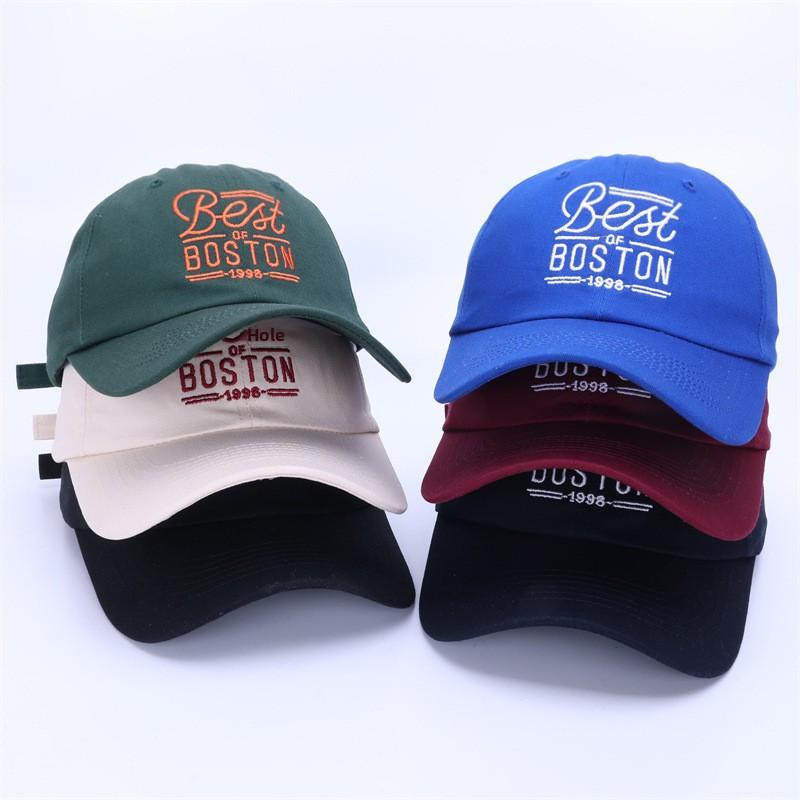 New Fashion Ethnic Curved Embroidered Letters BOSTON 6-Panel Baseball Cap Spring Summer Cotton Sunshade Men All-match