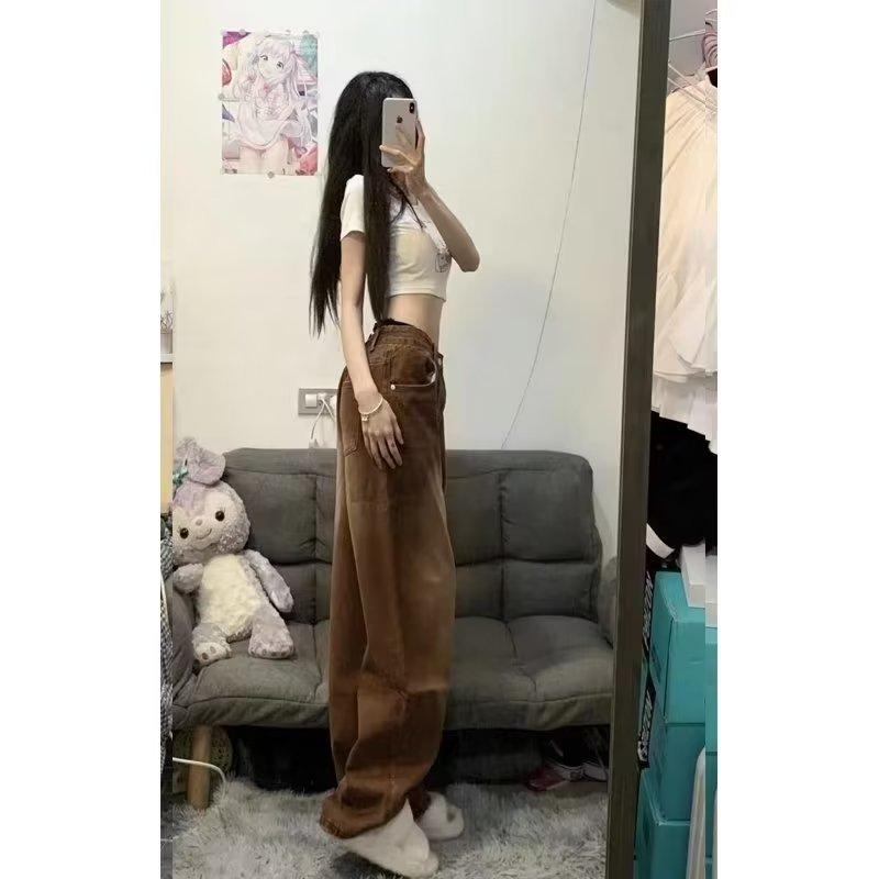 Wide-leg jeans women's year trend new summer design sense niche straight pipe pants tide ins Hong Kong style