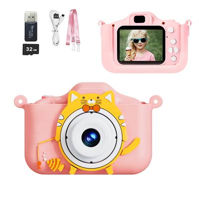 Mini Cámara para Niños Juguetes de Gato de Dibujos Animados para Niñas Niños Regalos de Cumpleaños Pantalla de 2 Pulgadas HD 1080P Con Funda de Silicona Grabar Cámara de Vida