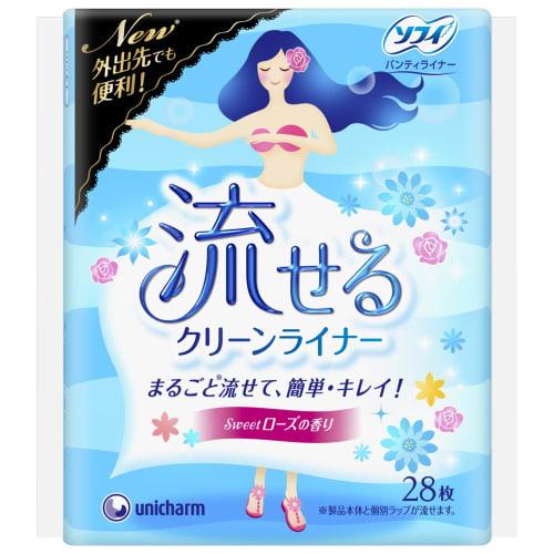 Sofy Flushable Clean Liner, Sweet Rose Scent, 28 Sheets (unicharm Sofy)