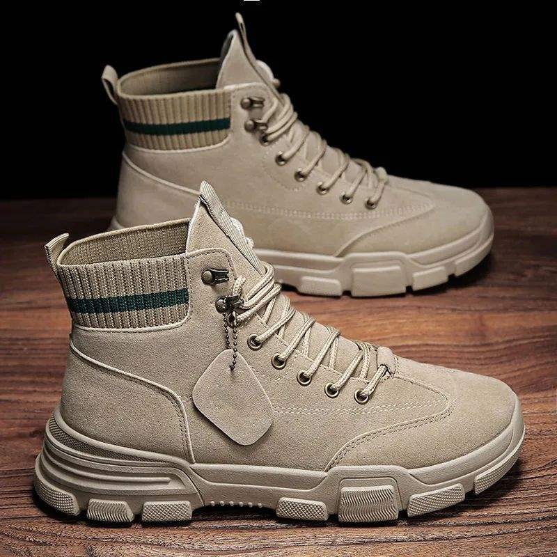 Winter Rhubarb Boots Martin Boots High-top Board Shoes Men's Work Shoes Versatile Casual Warm Cotton Shoes Tooling Shoes