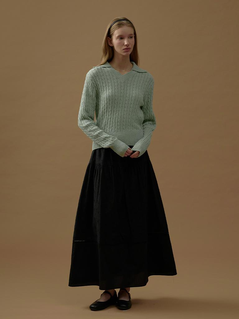 MOAT Collar Cable Boucle Knit (Natural Green)