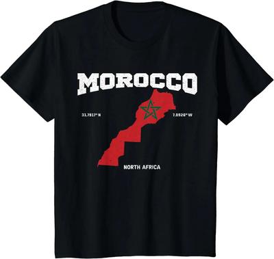 Nieuwe Marokkaanse Vlag en Kaart Marokkaanse Coördinaten T-shirt
