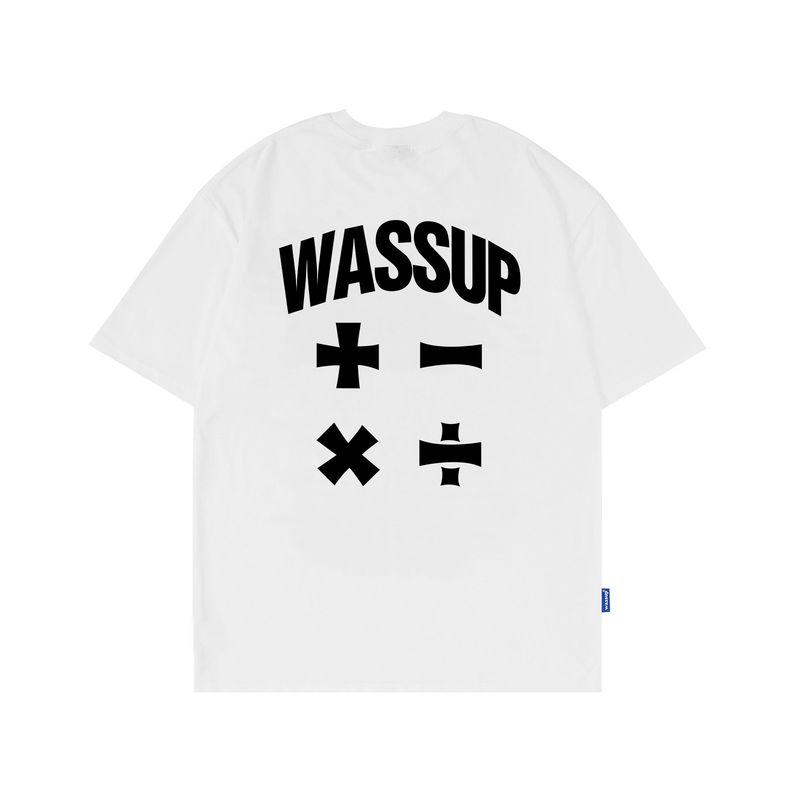 Wassup Trendy American Letter Print T-Shirt Short Sleeve Men's Summer Loose Casual Couple Round Neck Top