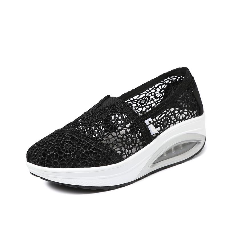 2025 Women s Mesh Breathable Soft Sole Rocking Shoes: Non-slip, Thick Sole, Height-Increasing Sports Shoes 35