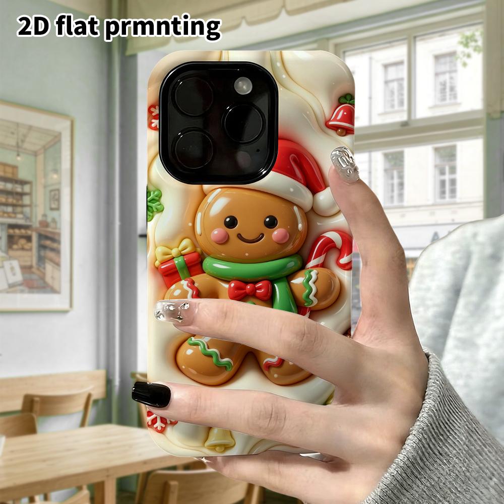 Phone case: 2D flat design suitable for iPhone 18 17 16 15 14 13 Pro protective case, gingerbread man, perfect Christmas and Halloween holiday gift
