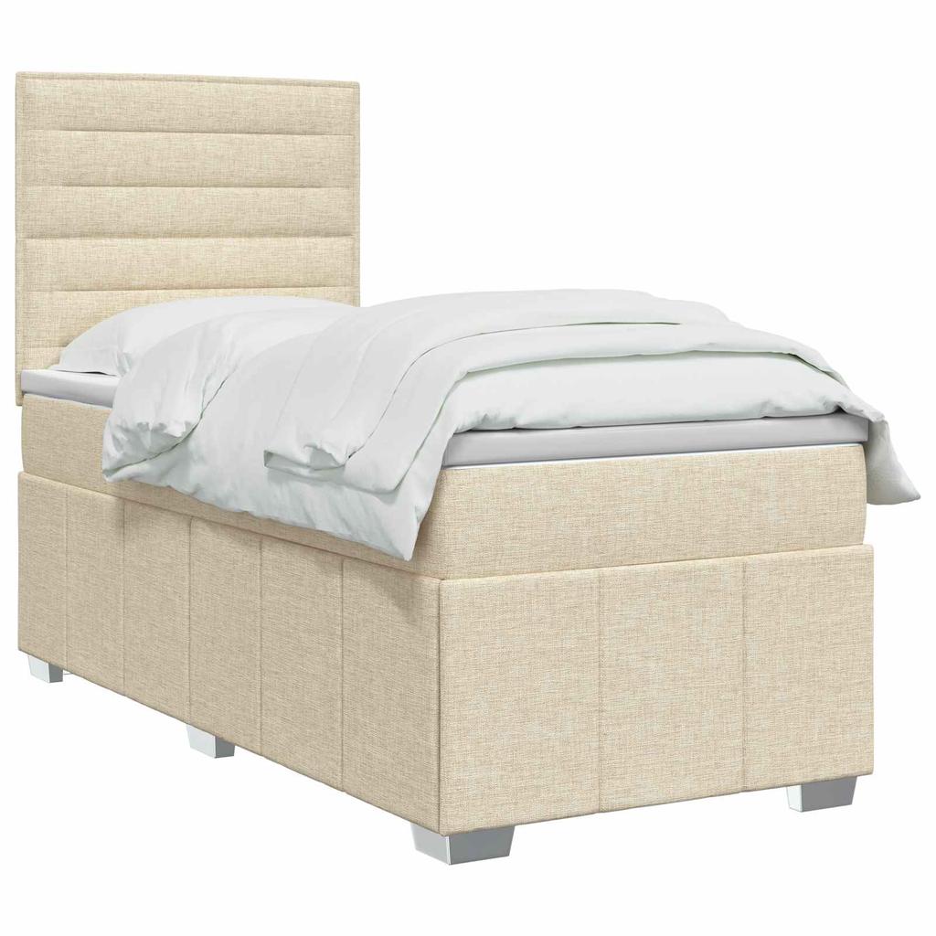 LED Box Spring Bed with Mattress Cream 80 X 200 Cm Fabric