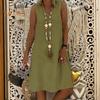 Lady Summer Dress Sleeveless V Neck A-line Solid Color Knee Length Midi Dress Pullover Vest Type Vacation Beach Dress