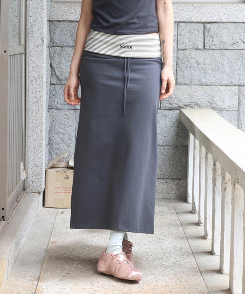 Sordi Two-Tone Long Skirt_Charcoal