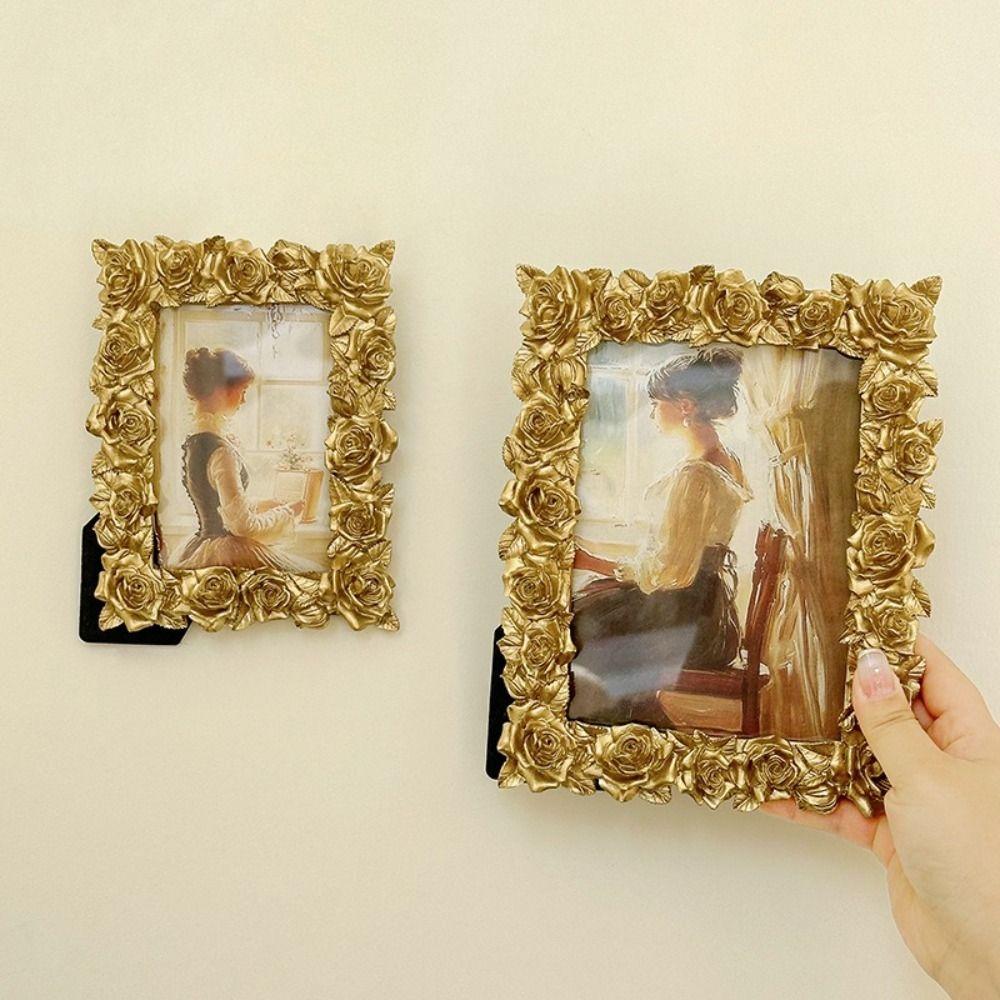 Cornice per Foto Stile Europeo con Bordi a Rosa 5/6/7 Pollici Cornice Dorata Rettangolare Regalo Romantico Cornice per Foto Oggetti di Scena Ornamenti Cornice