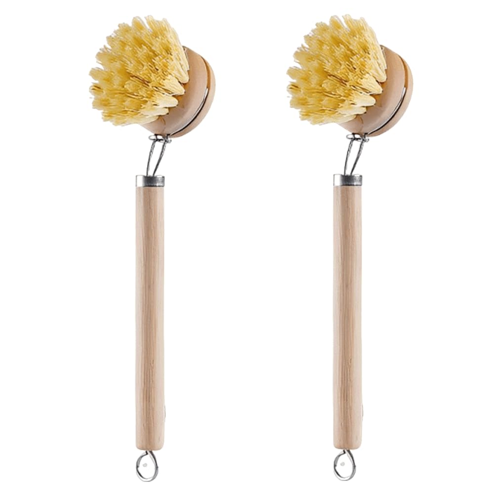 SINGU Scrub Kitchen Brush with Handle Surface Prevents Detachable and Natural Wooden Scrub Brush for Frying and [HAPPY RABO] Brush, [Scrubbing
