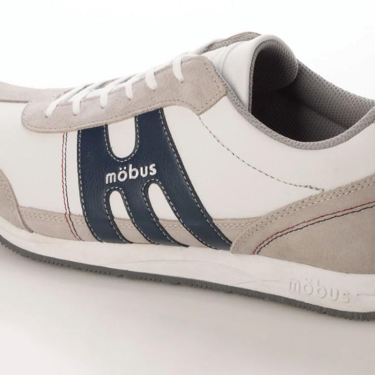 Mobus Leather Genuine Walking Current Model STRAS Measurement 26 5 Men's Sneakers, Leather, Sports, Casual, Shoes, (White/Navy, Points, Centimeters)