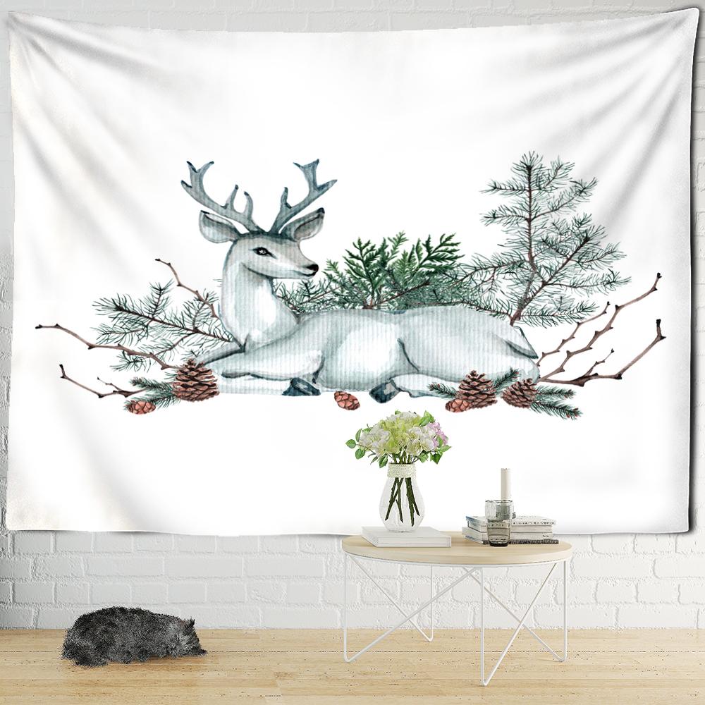 

Лось Снежная сцена гобелен настенный Рождественская серия психоделическое колдовство праздничные подарки в богемном стиле домашний декор 95x70cm